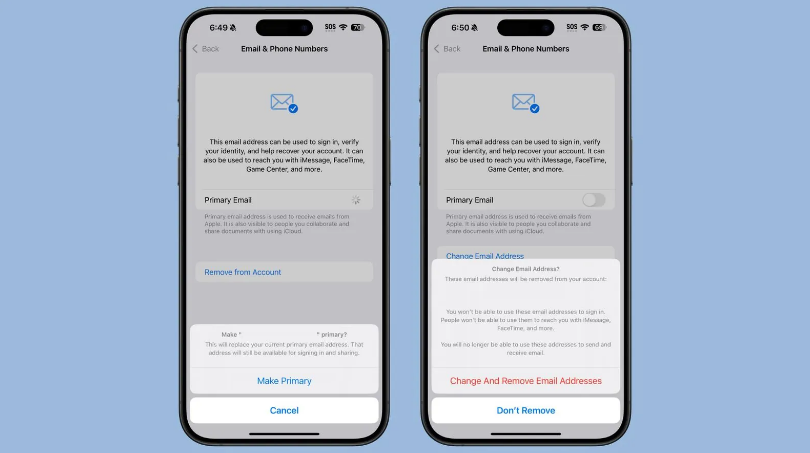 普宁苹果手机维修分享苹果 iOS 18.1 支持设置“主要”邮箱地址并更改 iCloud 邮箱 